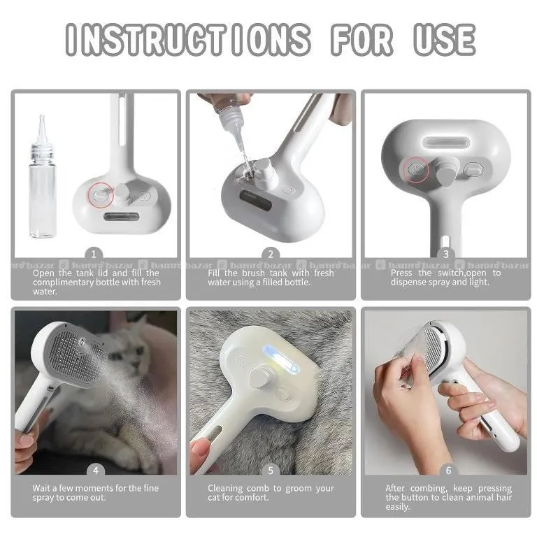 Rechargeable Water Spray Pet Grooming Brush Comb  4