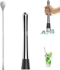 Cocktail Bar Muddler 8" and Stirring Spoon 2