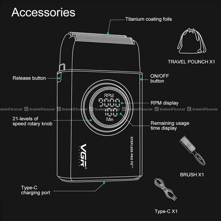 VGR 377 Men’s Electric Foil Shaver Titanium Foils 6