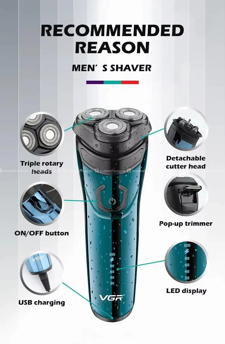 VGR V-322 THREE HEAD ROTARY SHAVER MENS TRIMMERS 1