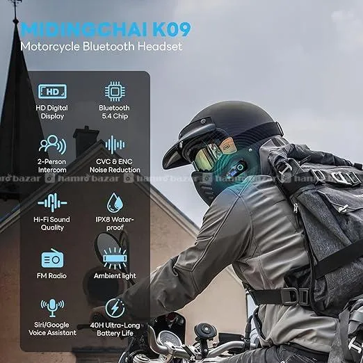 OBEST Motorfiets intercom headset 500 m, motorfiets Bluetooth helm hoofdtelefoon, ondersteuning FM audio/TF-kaart/Siri, muziek delen, IP65 intercom communicatiesysteem met sfeerlicht, 1000 mAh
