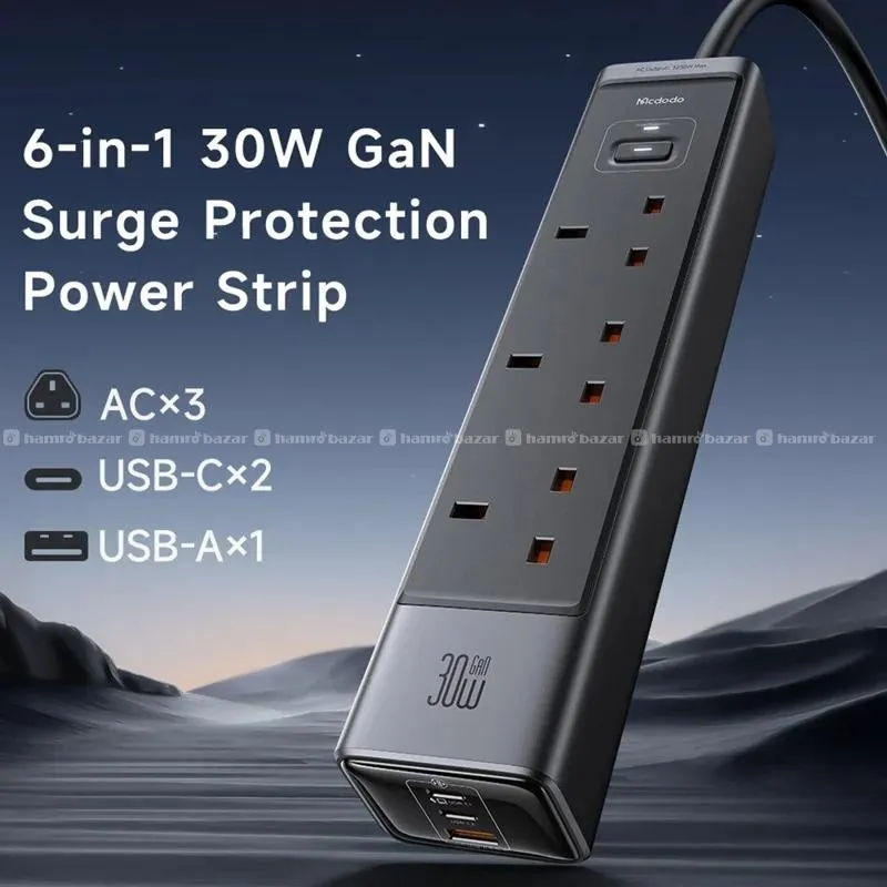 MCDODO CH0600 UK Plug 6-in-1 30W GaN Power Strip 6