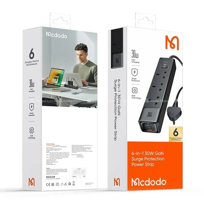 MCDODO CH0600 UK Plug 6-in-1 30W GaN Power Strip 4