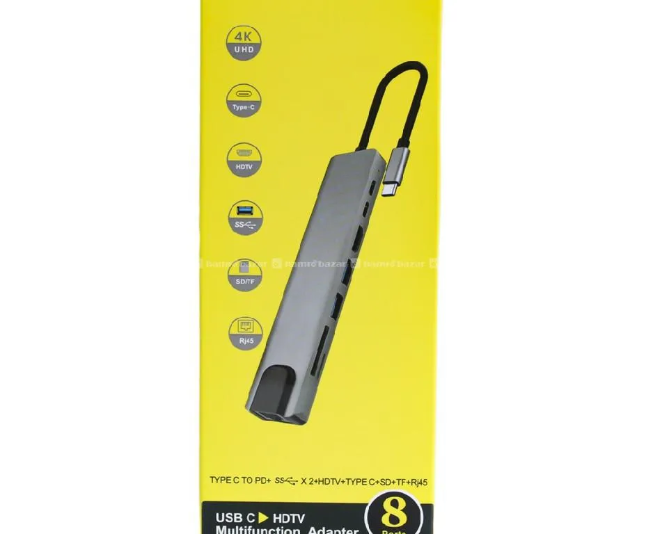 8 In 1 Type C To USB-C 4K HDMI Adapter USB 3.0 Mul