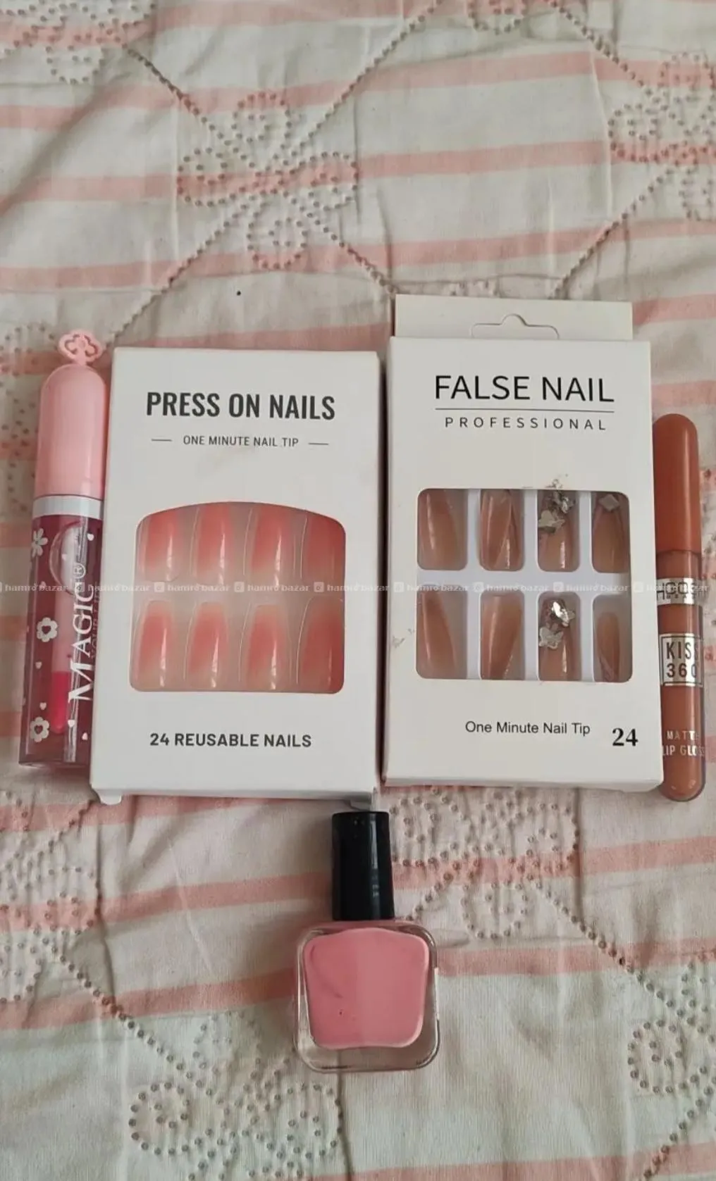 false nails 2 lipsticks, 1 nail polish