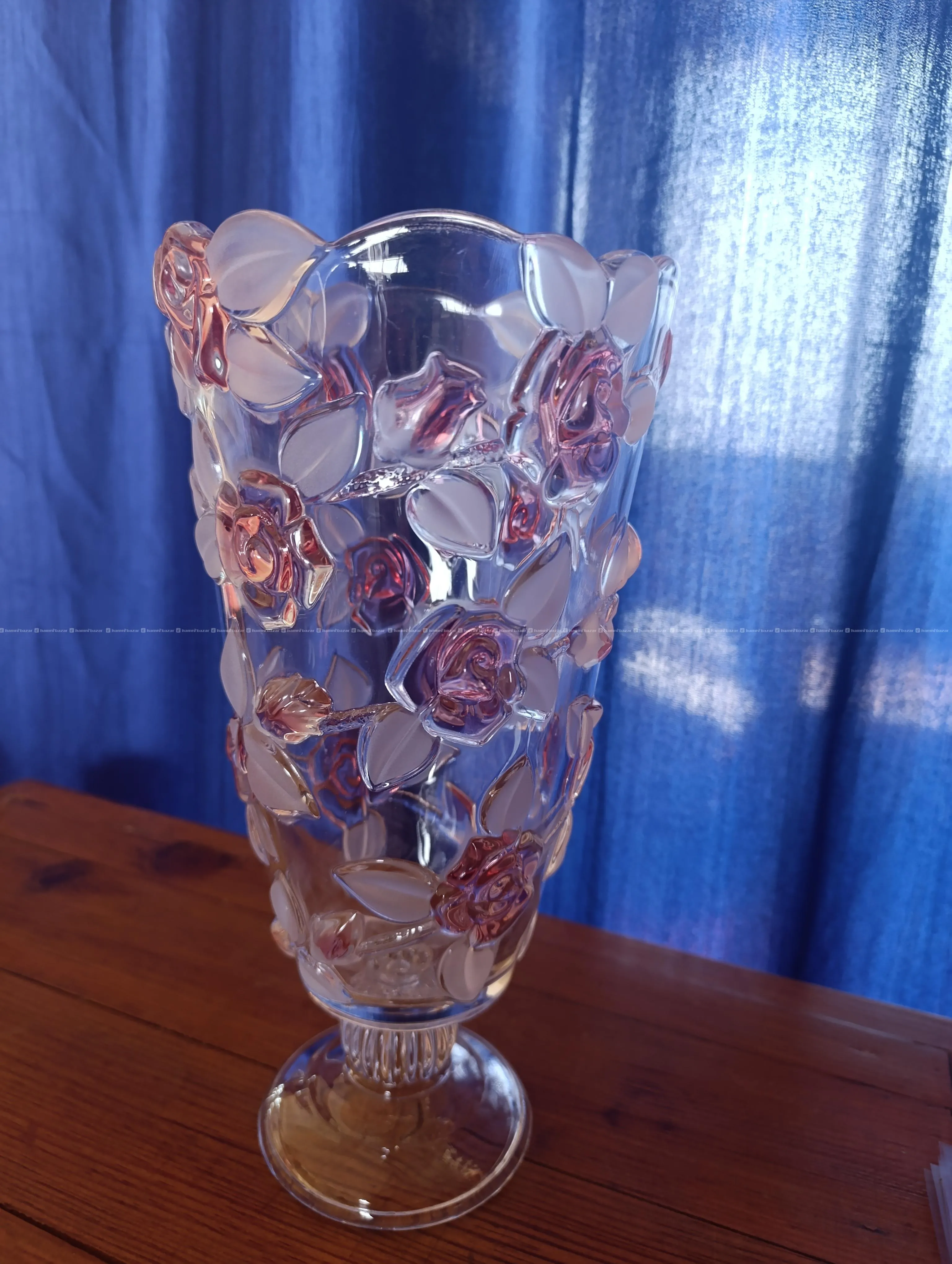 12 inch floral frosted crsytal style glass vase