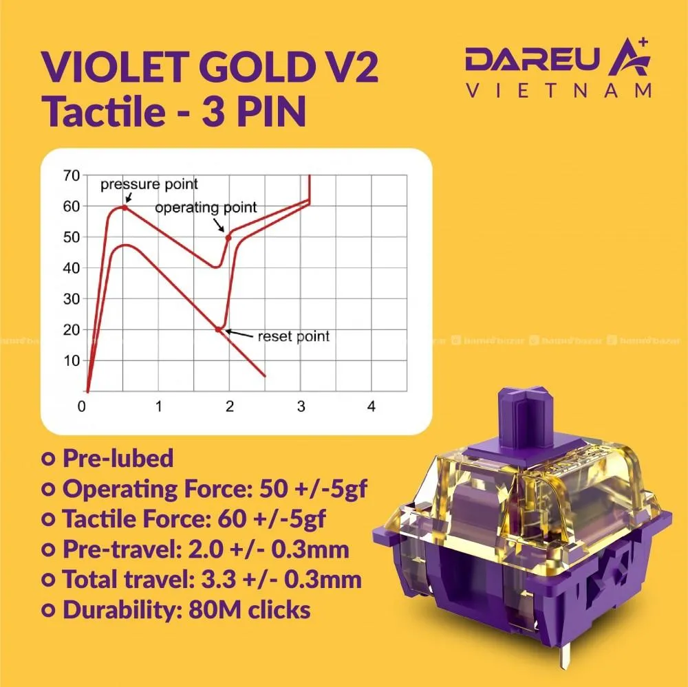 Dareu Violet Gold Pro Switches 45 pcs 2