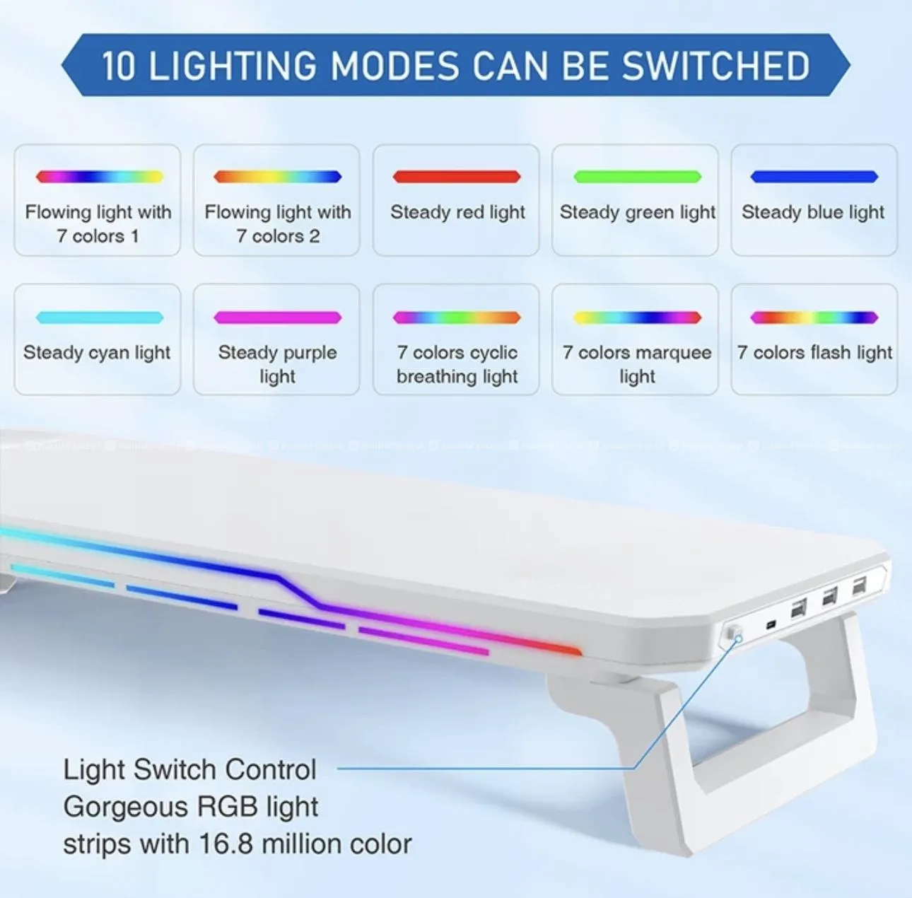 RGB Monitor Stand | Changeable RGB Colors | 3 USB 3