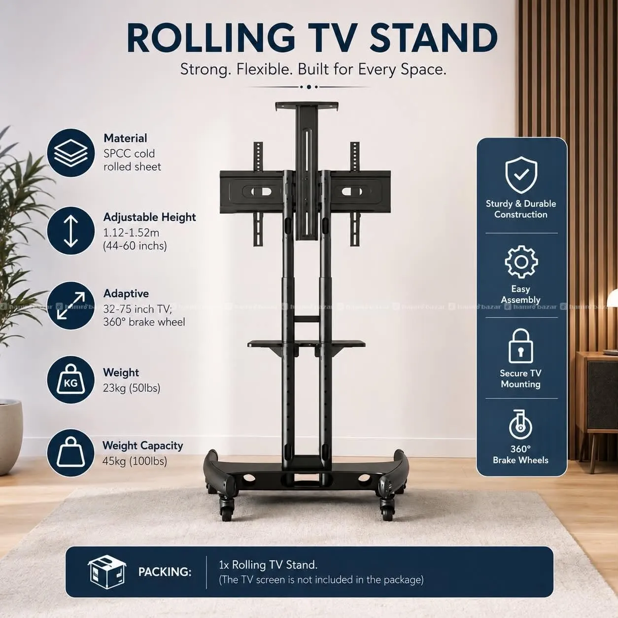 TV Stand with Webcam Shelf/Wheels, 2