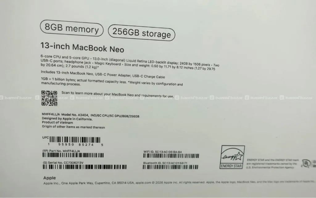 MACBOOK NEO 13" IND/6C CPU/5C GPU/8GB/256GB (INDIG 5