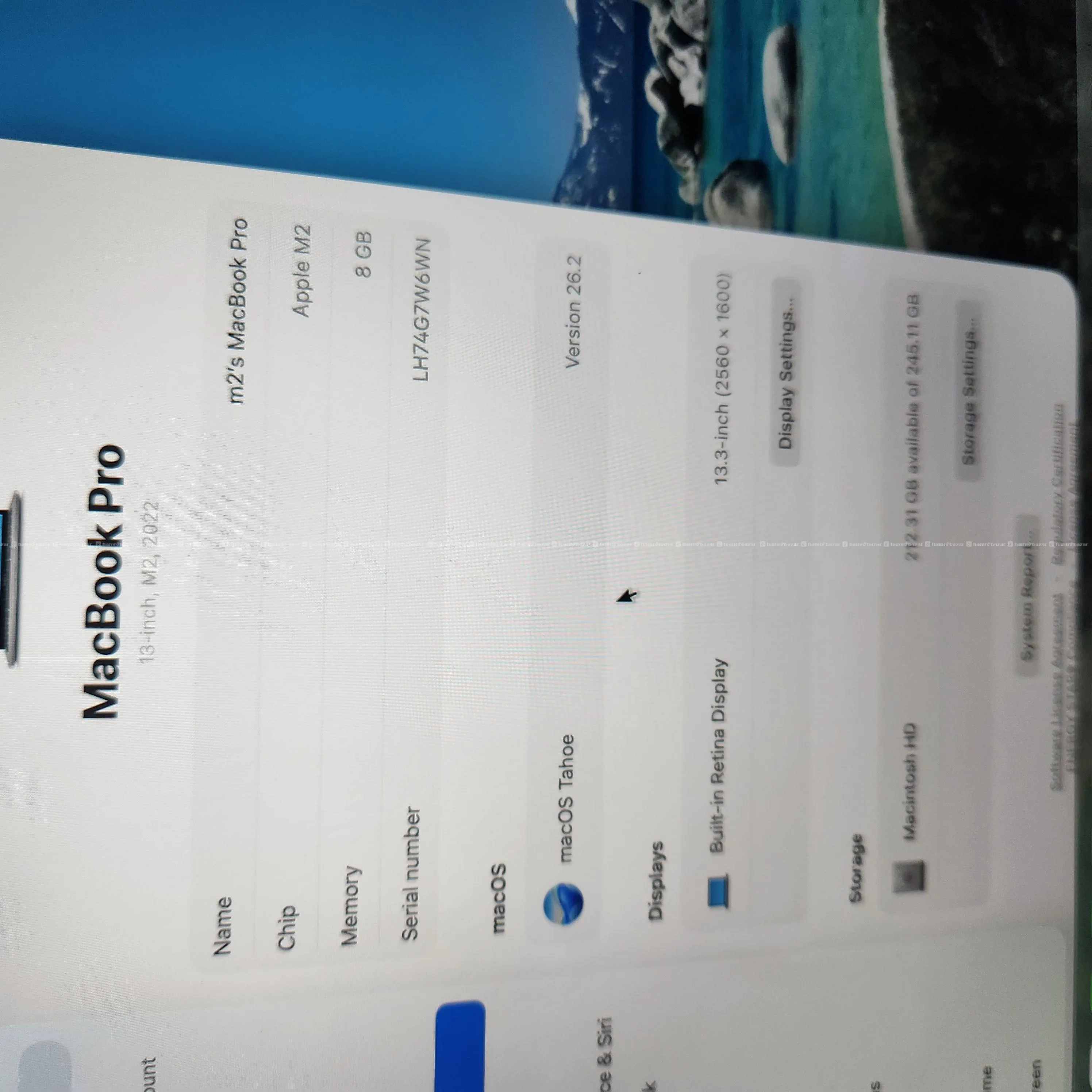 MacBook Pro M2 Chip/2022/8GB RAM/256GB SSD/97% BH 2