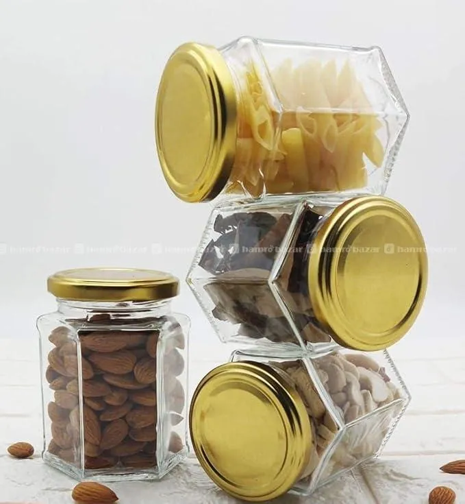 Hexagonal Glass Jar Set of 10 Pieces 250ML 2