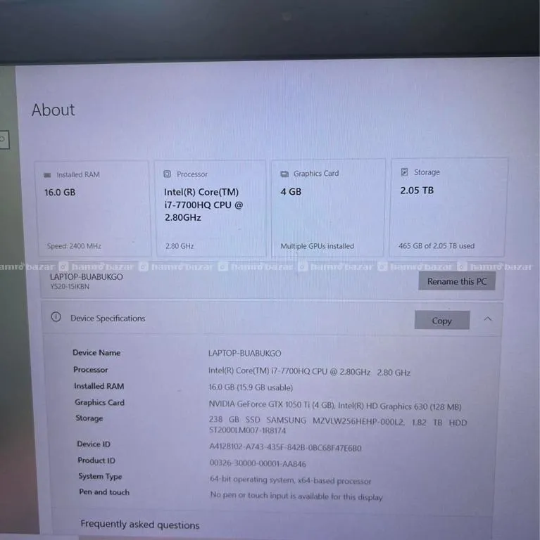 Lenovo Legion Y520 Gaming Laptop 16 GB Ram , 2TB 2