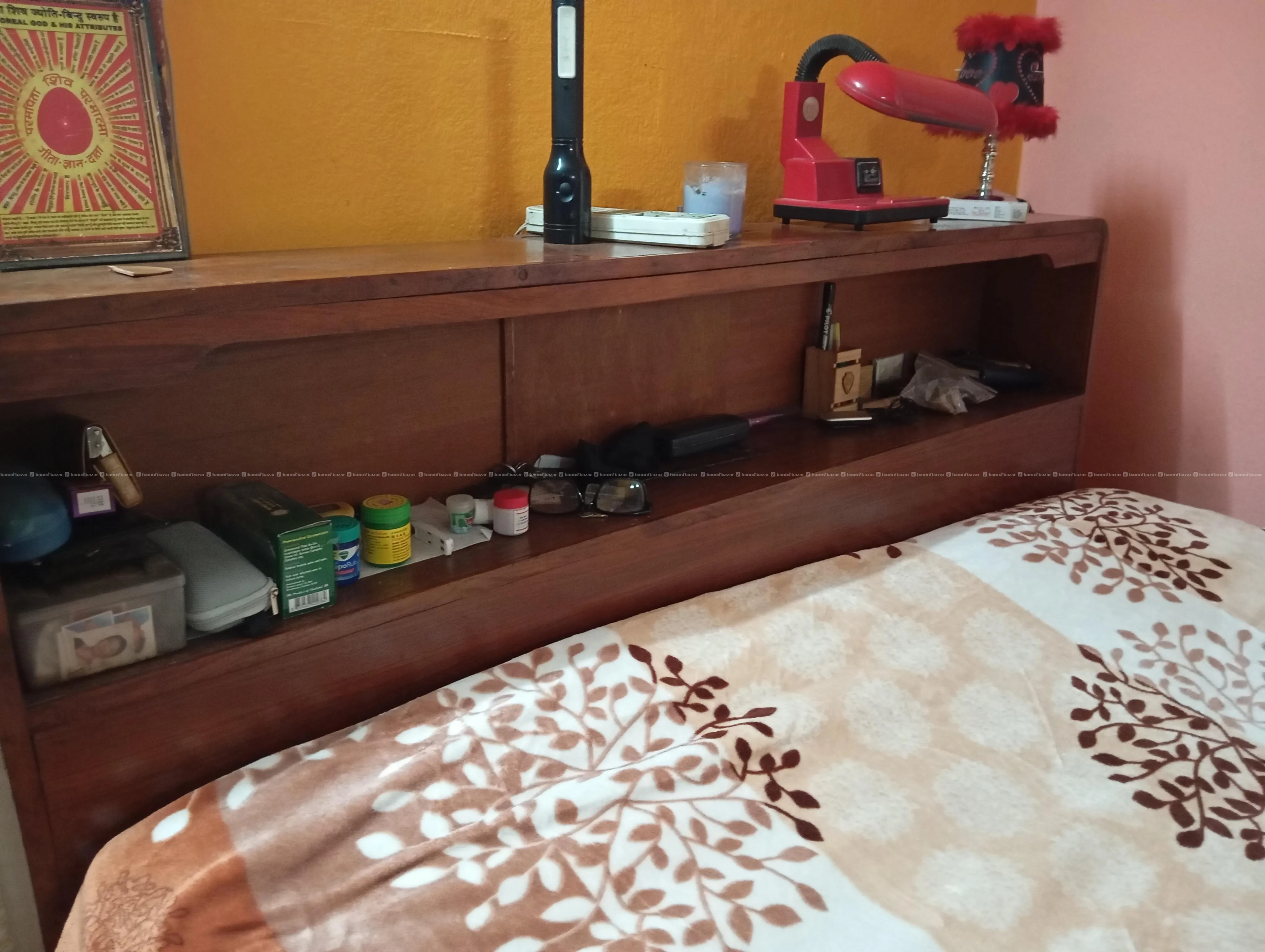 Wooden Box Double Bed with Head Rack 7x5 ft. 3