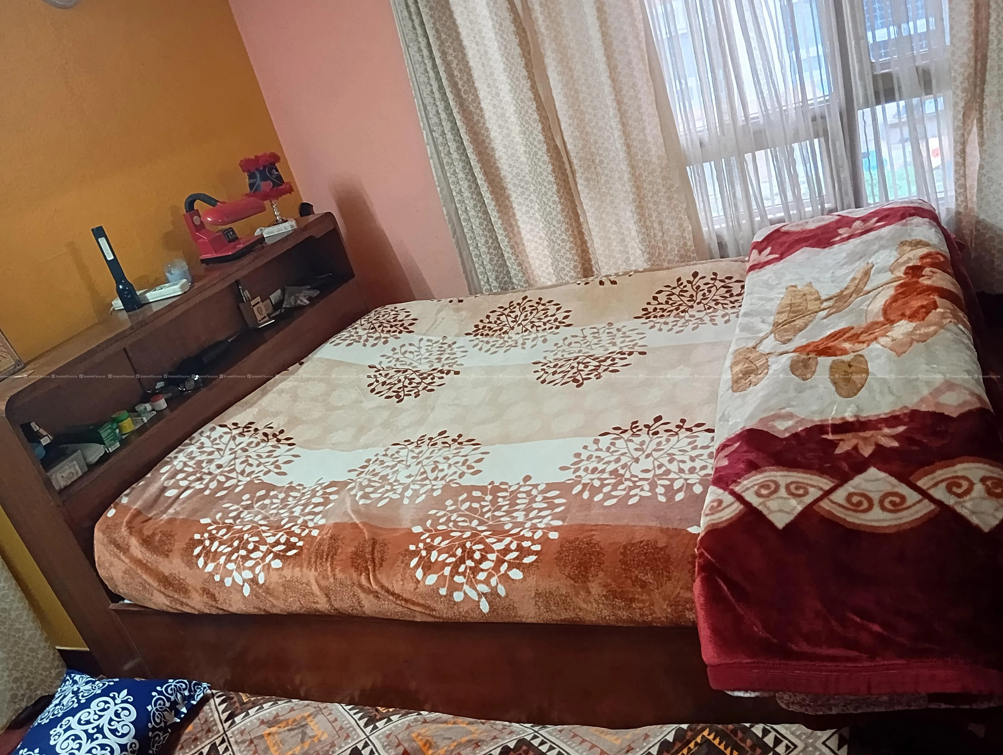 Wooden Box Double Bed with Head Rack 7x5 ft. 4