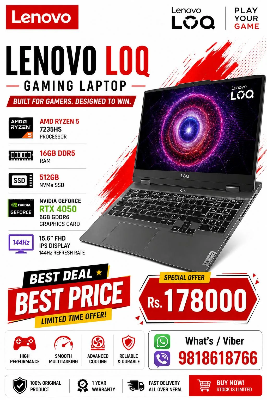 Lenovo LOQ -AMD Ryzen 5-16/512GB RTX 4050 1