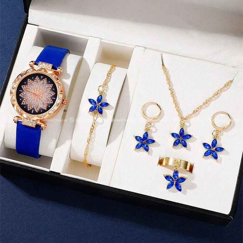 New Luxury Fashion Women Watch Set Leather Band 4