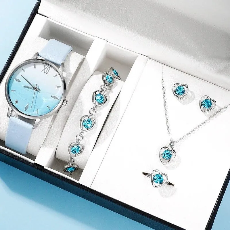New Luxury Fashion Women Watch Set Leather Band 5