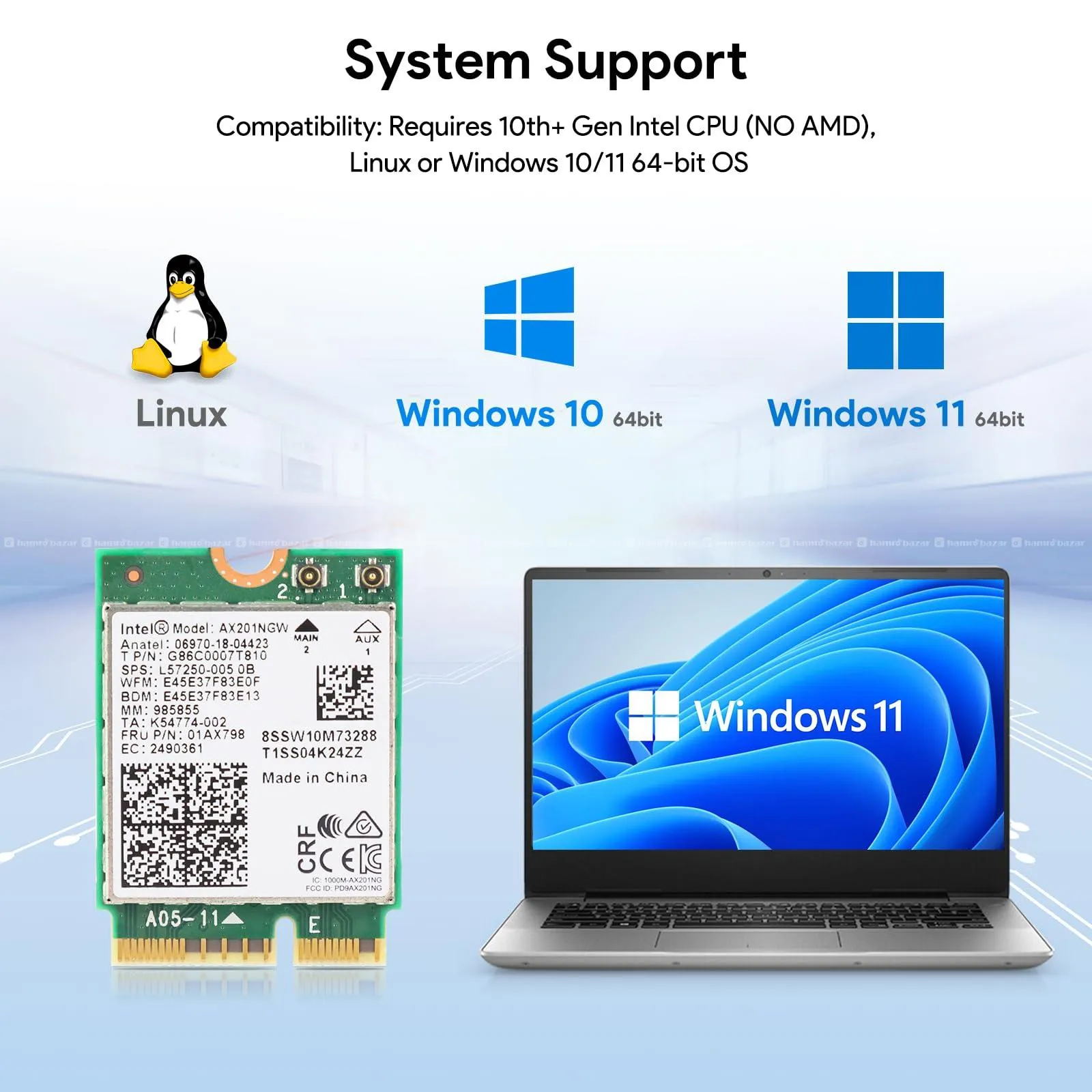 Intel AX201NGW Wi-Fi 6 + Bluetooth 5.2 M.2 Card 3