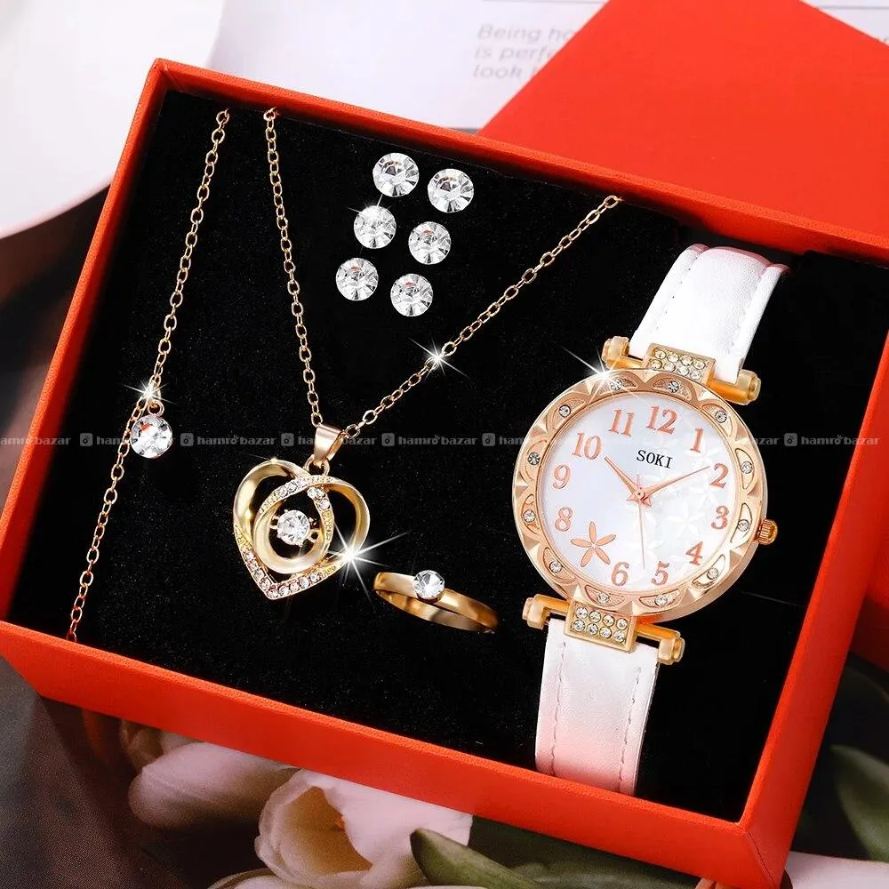 New Luxury Fashion Women Watch Set Leather Band 3