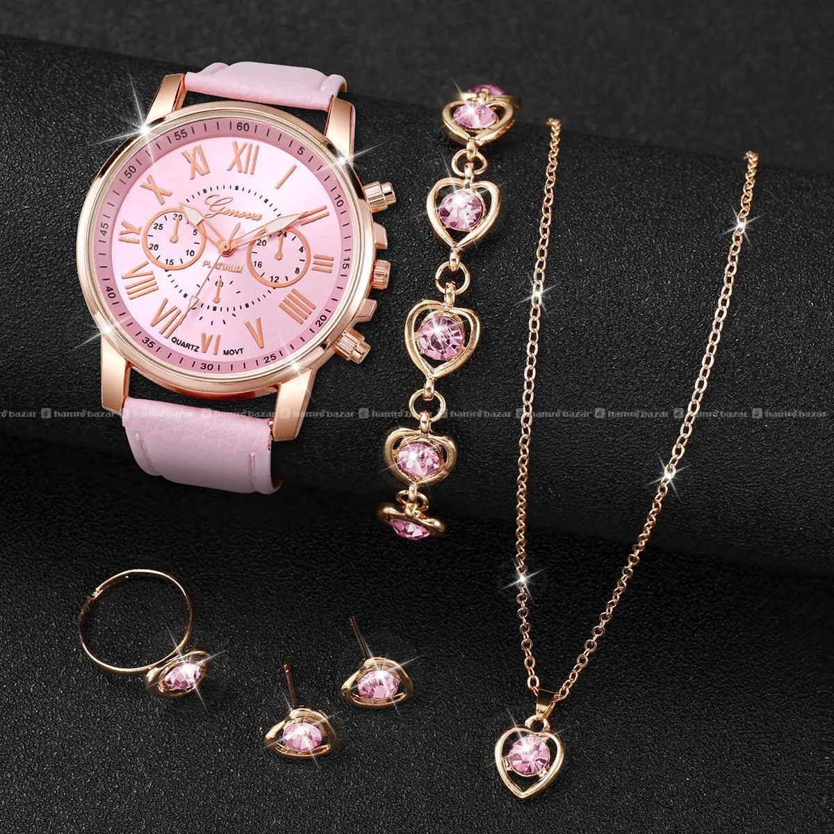 New Luxury Fashion Women Watch Set Leather Band 6