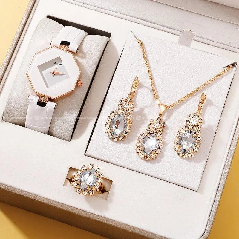 New Luxury Fashion Women Watch Set Leather Band 8