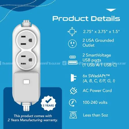 compact travel power strip with tyoe c to c more 3