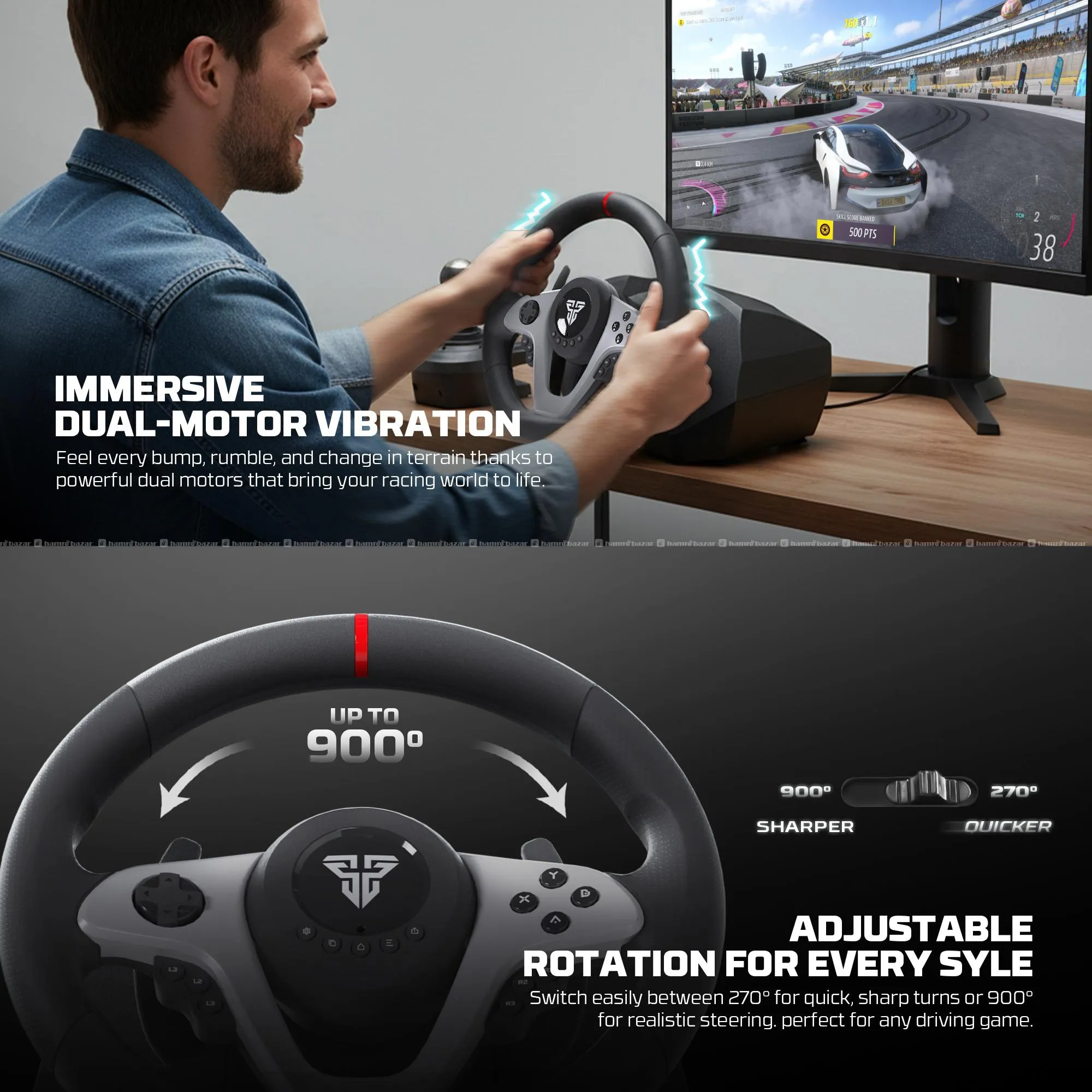 Fantech R1V2 Racing Wheel For PC/Playstation 2