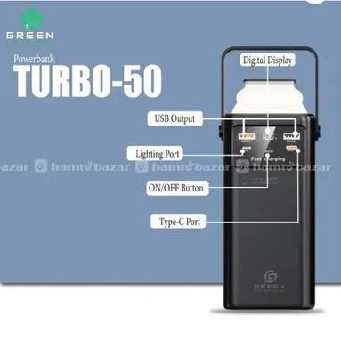 Green Turbo-50 | 50000mAh Fast Powerbank | 22.5W | 4