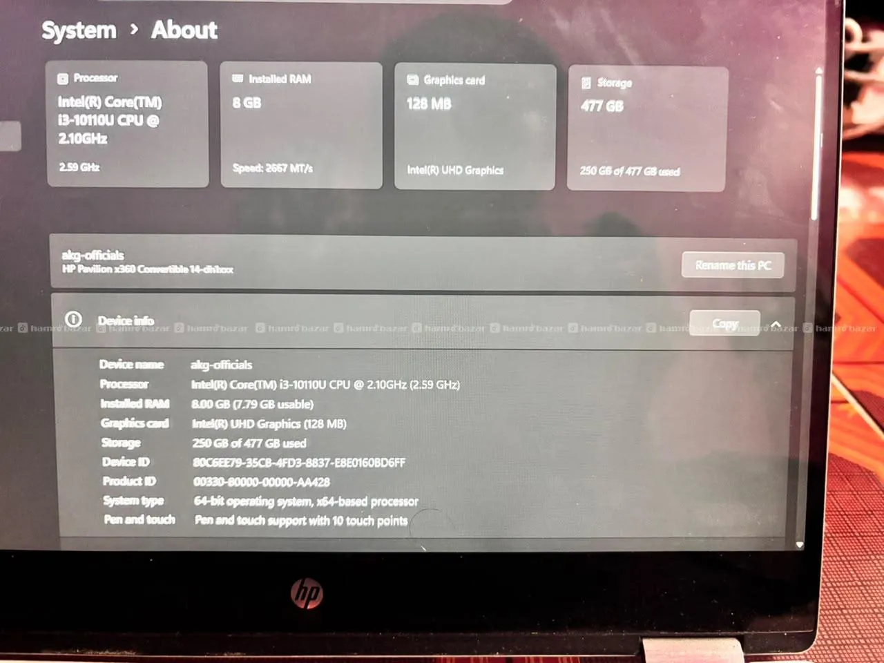 HP x360 Touchscreen Laptop 10th Gen i3 512 SSD 6