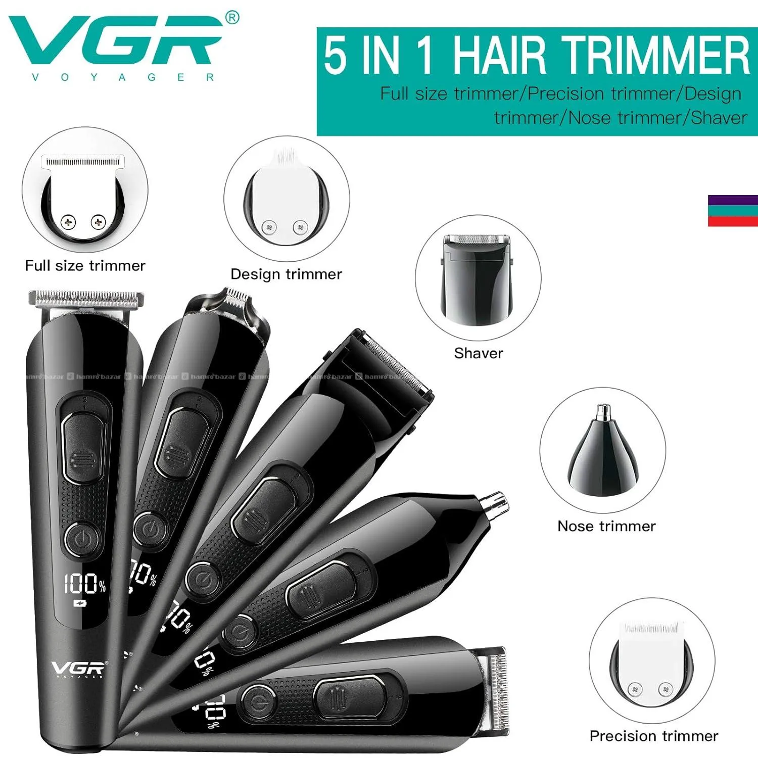 VGR V175 5 In 1 Cordless Trimmer Shaver Kit 5