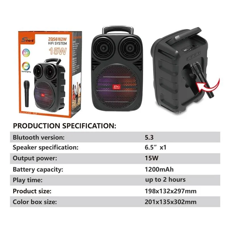 Sing-e ZQS6162 Portable 15W Speaker With Mic 3