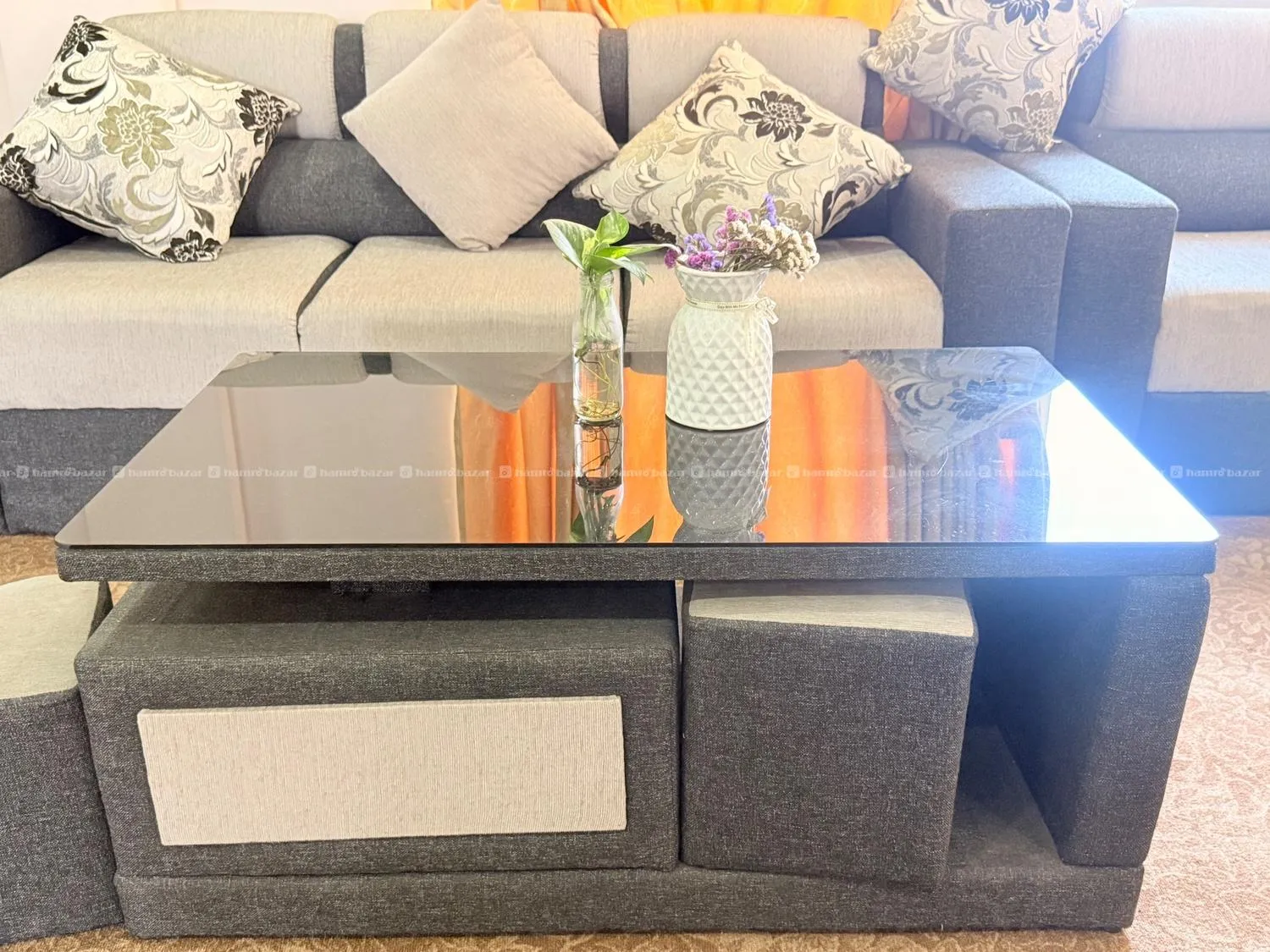 6 Seater sofa with Table, Cushions & Stool 3