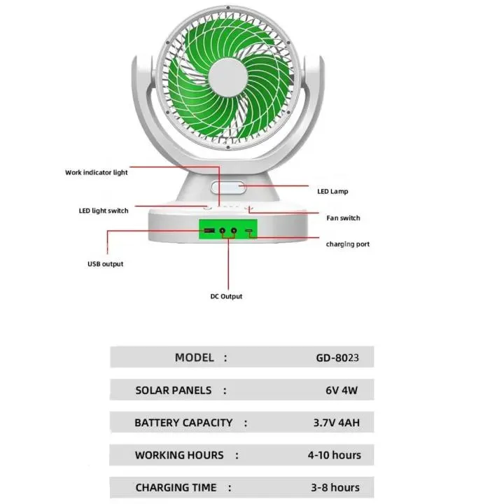 Solar Rechargeable Fan – LED LightGD-8023 3