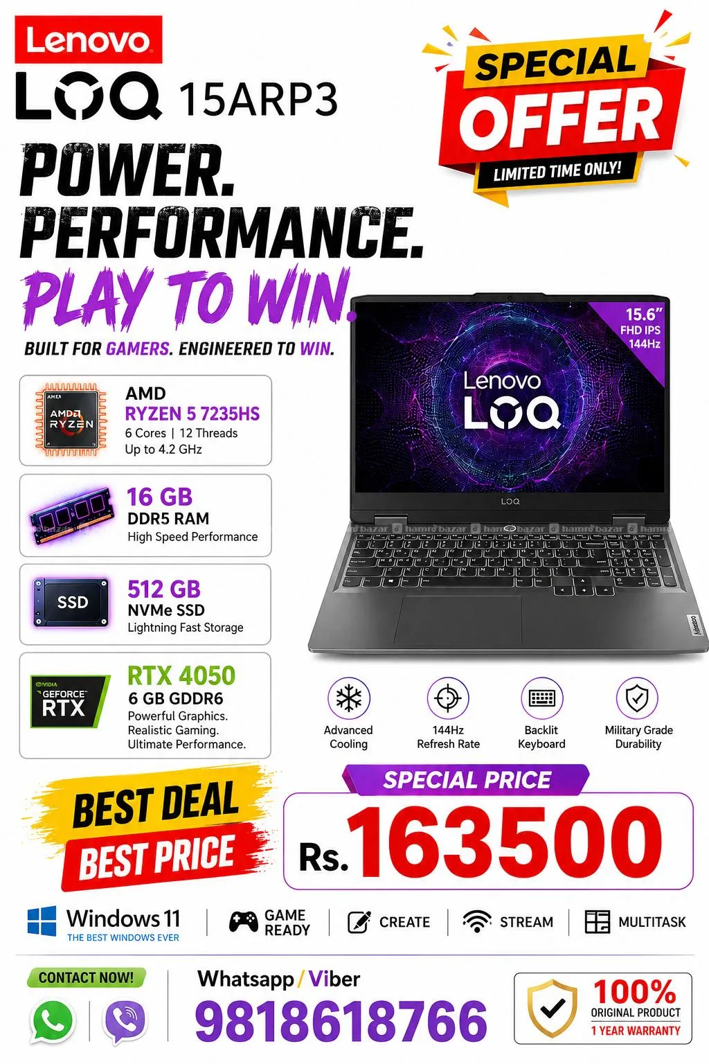 Lenovo LOQ Gaming-Ryzen 5 7235HS-16/512 GB- 4050 1