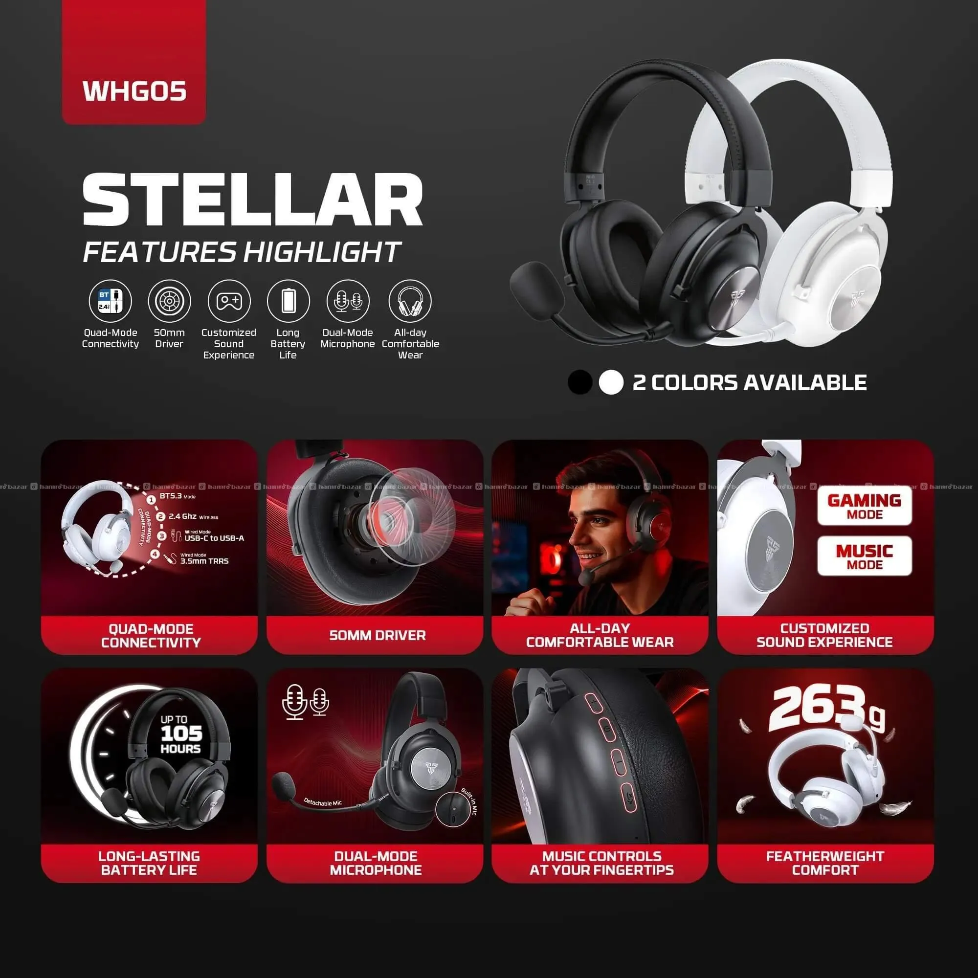 Fantech Stellar WHG05 Tri-Mode Wireless Headphone 5