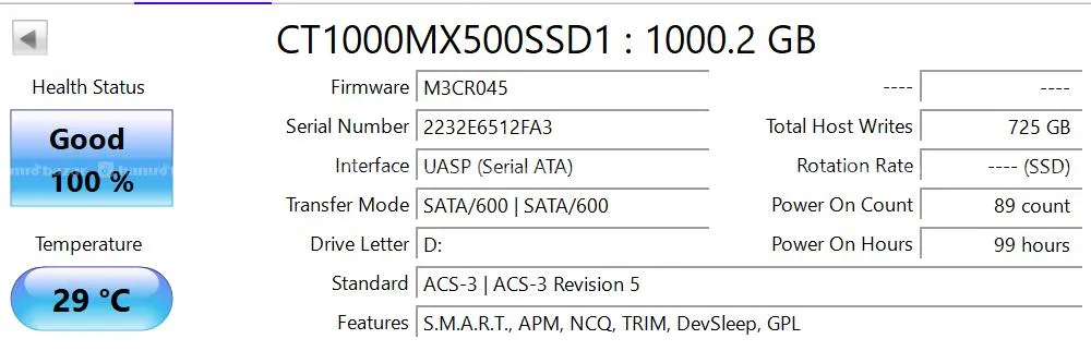 Crucial MX500 1TB 2.5" SATA SSD 2
