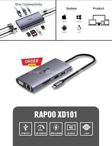 Rapoo XD101  Type C Hub 10-in-1 pd100 3