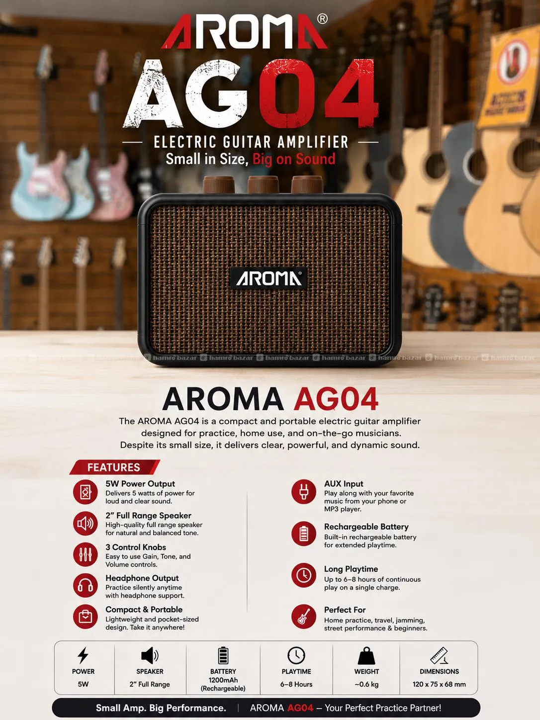 Aroma ag04 Electric Guitar Amp with Bluetooth 2
