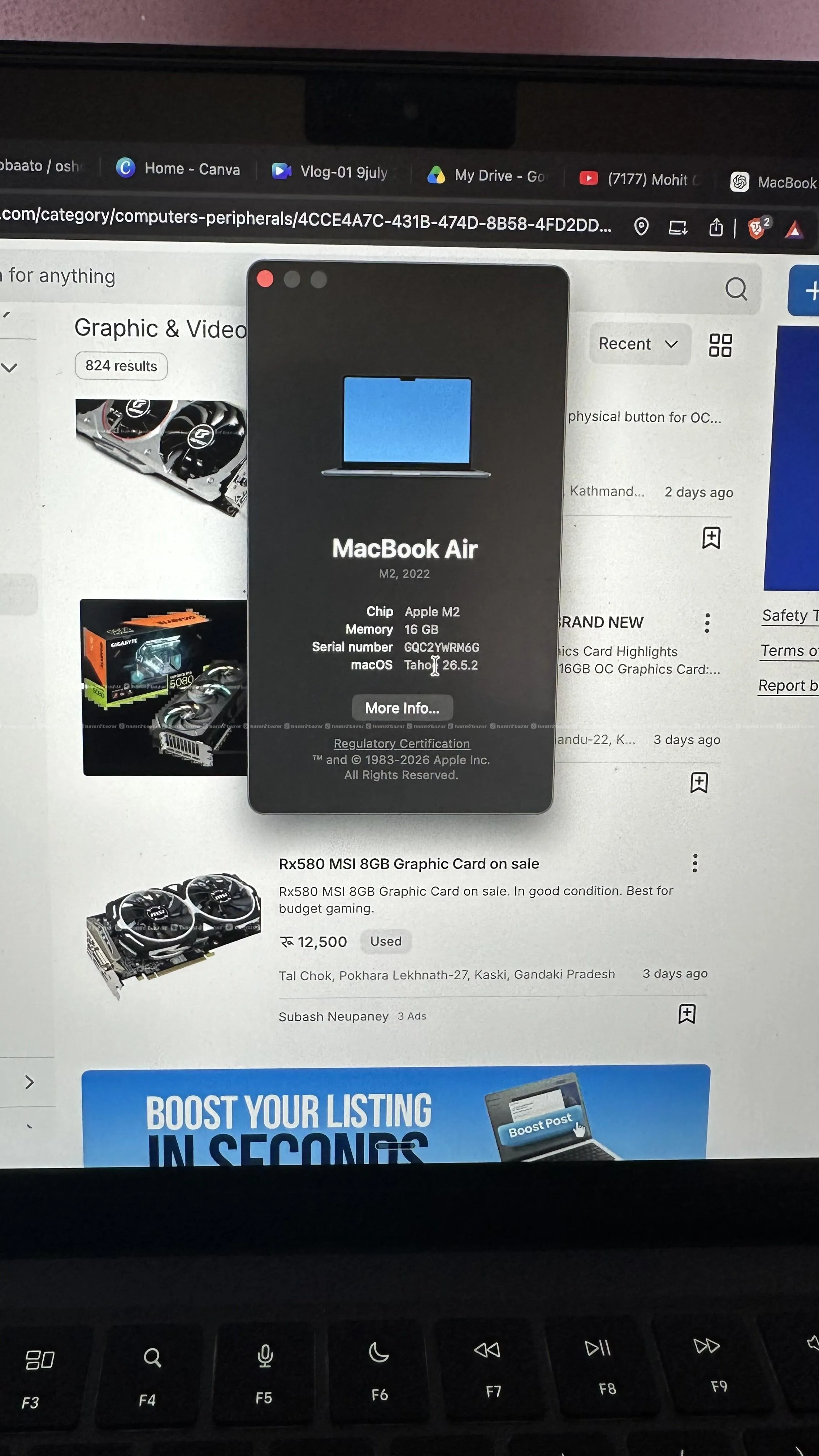 Apple Mackbook Air M2(2025) | 16GB RAM | 256GB SSD 4