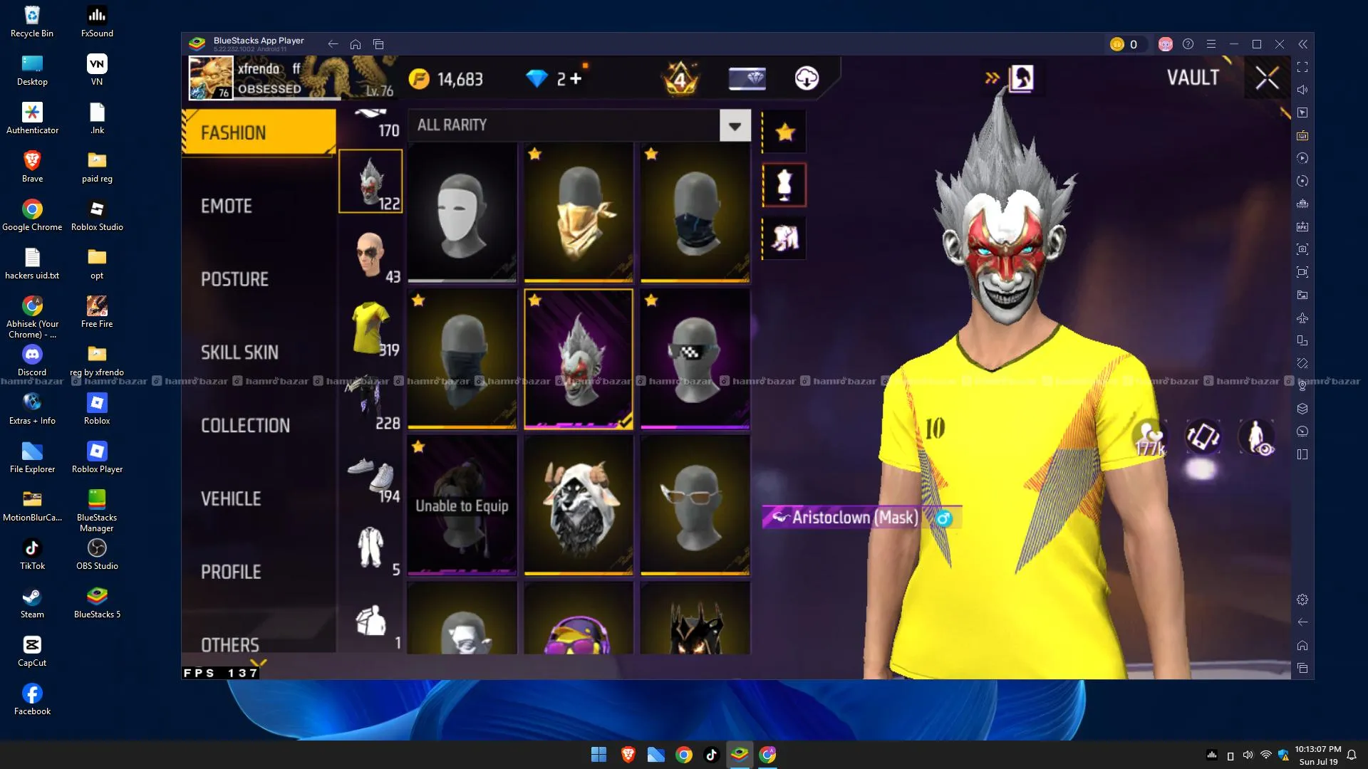 free fire id 76lvl almost (7years at rs 4000) 7