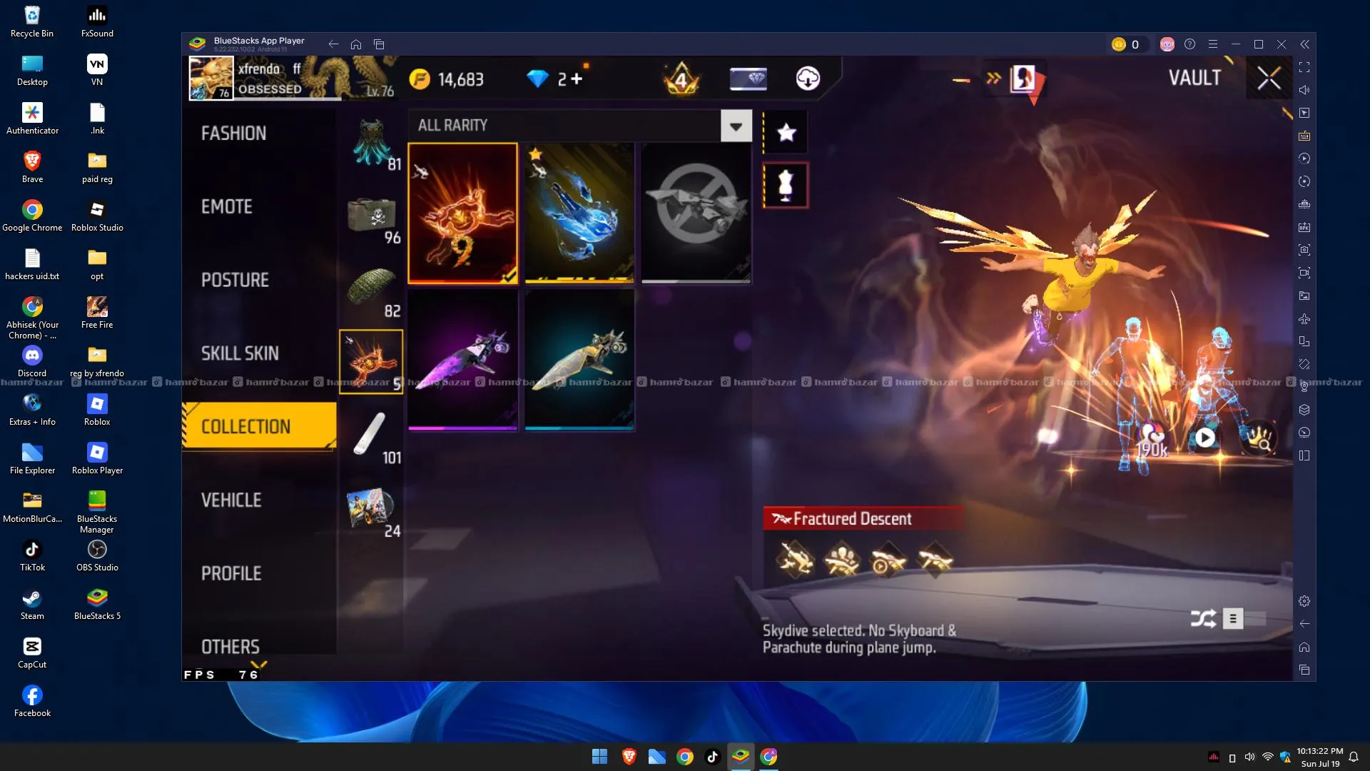free fire id 76lvl almost (7years at rs 4000) 4
