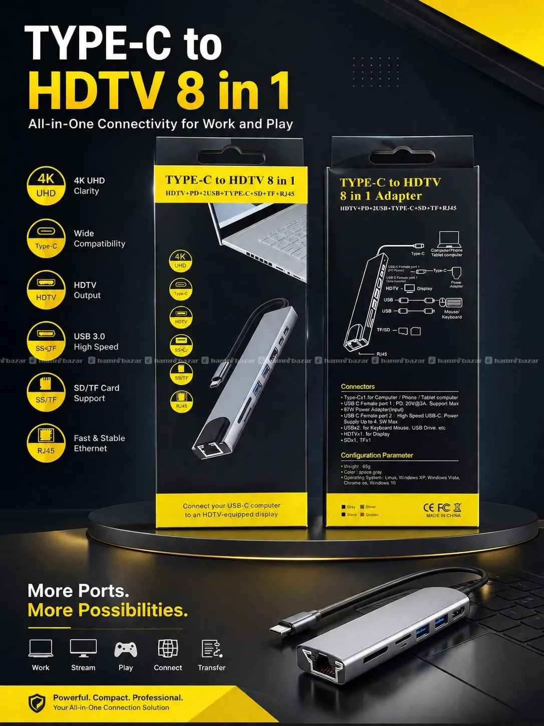 Type-C to HDTV 8 in 1 Hub 2