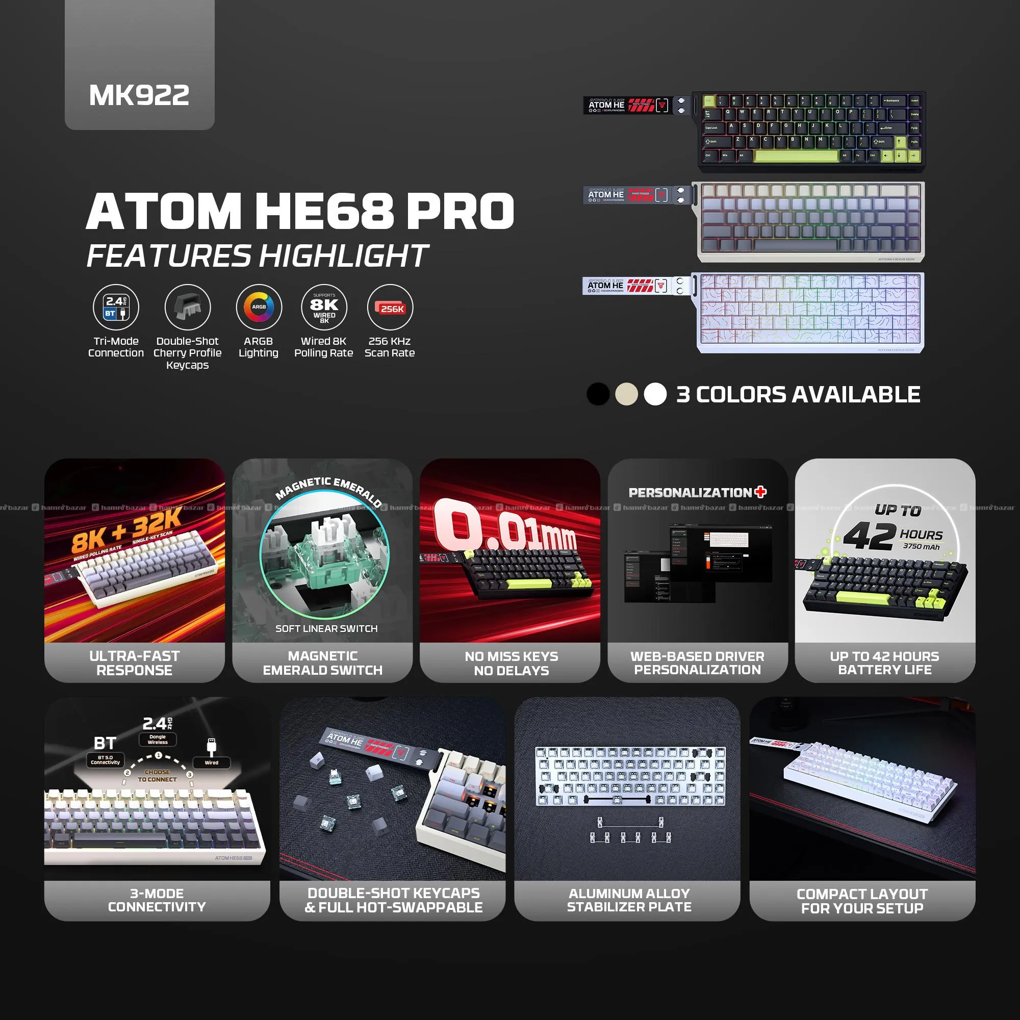 Fantech MK922 Atom HE68 PRO Magnetic Keyboard 2