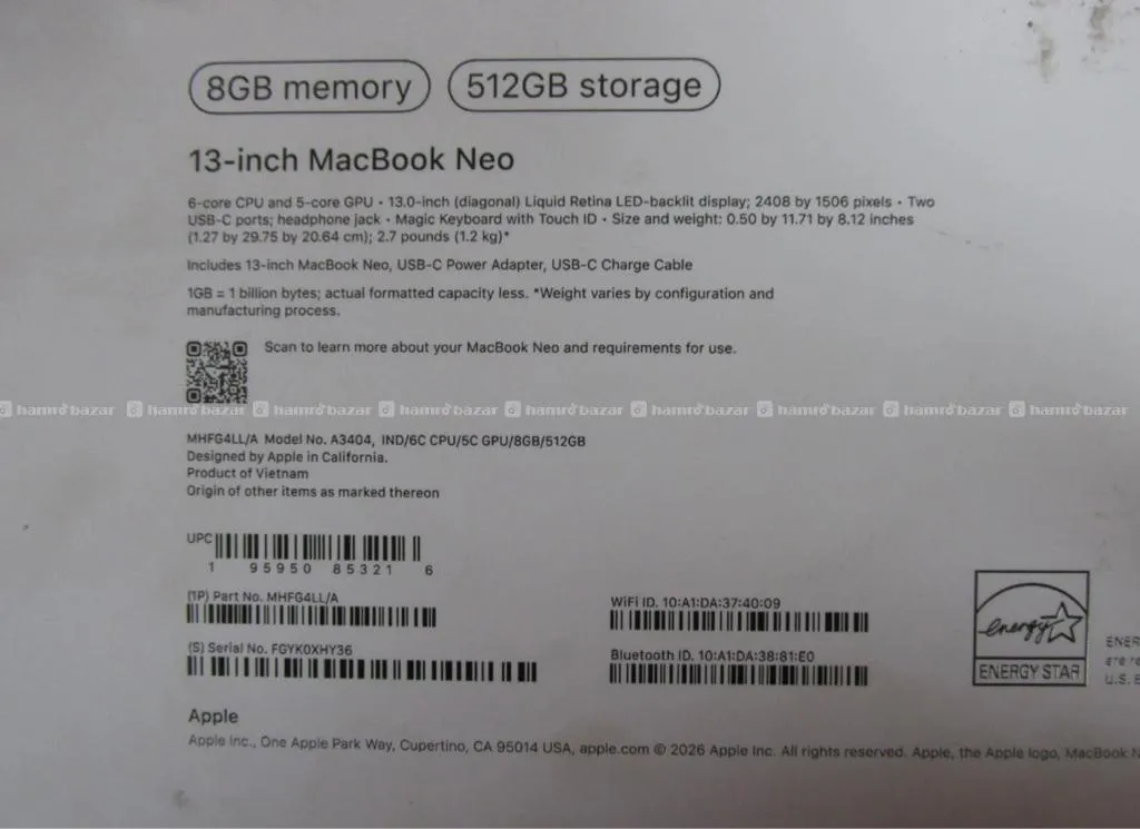 Apple Macbook Neo 13" A18 Pro Chip 8GB RAM 512GB S 3