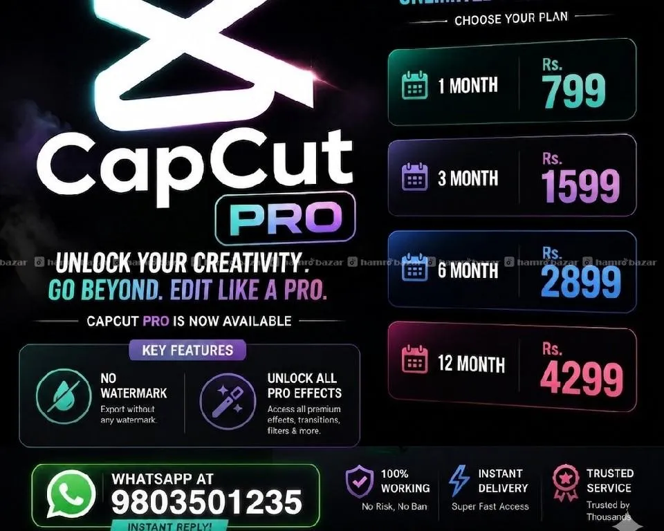 buy capcut pro for 1 month at just rs 799 1