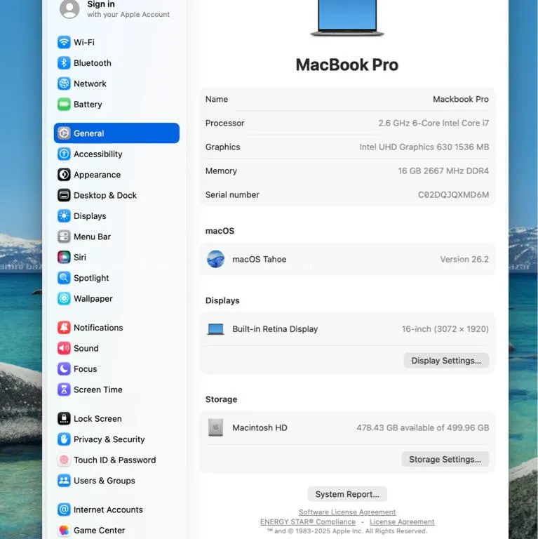  Apple MacBook Pro 16-inch (2019) | Intel Core i7 6