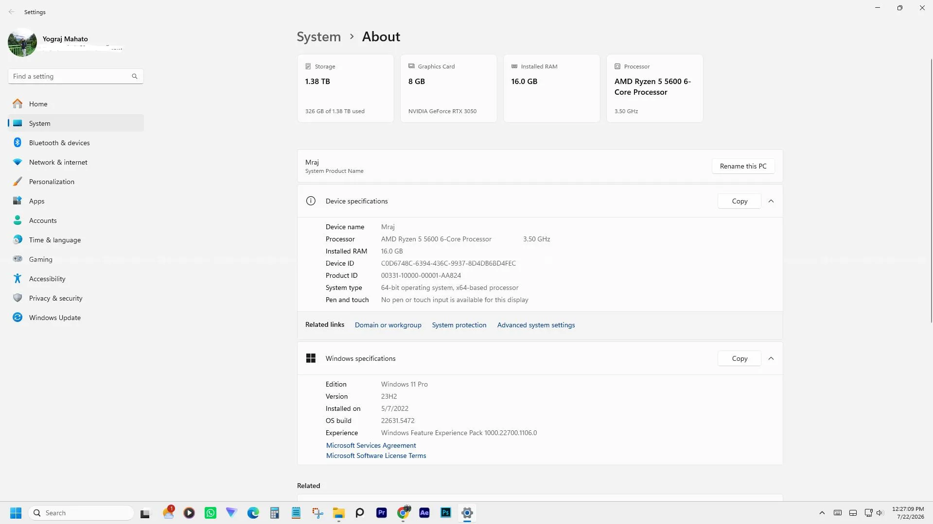 Ryzen 5 5600, RTX 3050 8GB, 16 GB Ram Gaming PC 5