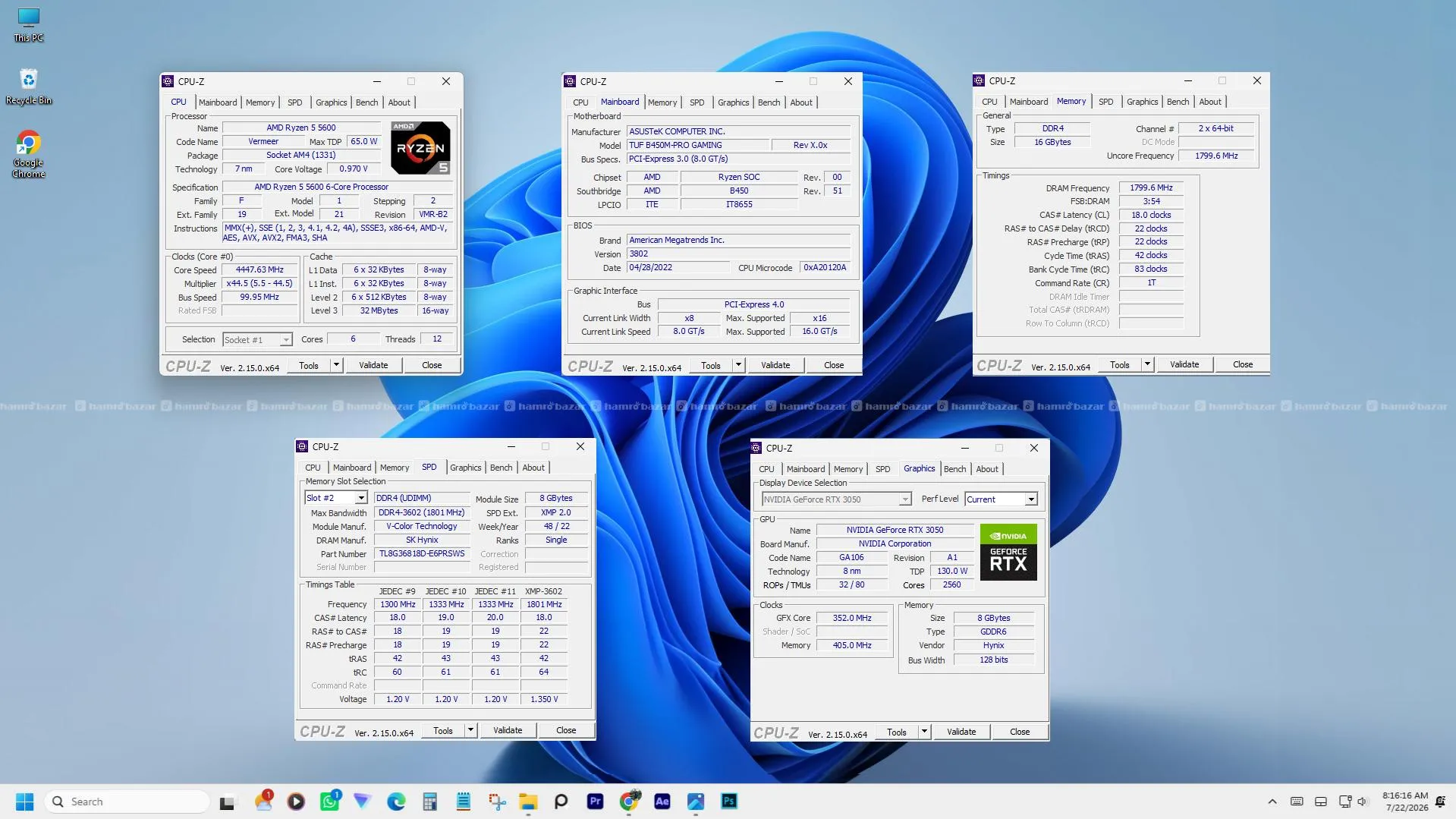 Ryzen 5 5600, RTX 3050 8GB, 16 GB Ram Gaming PC 3