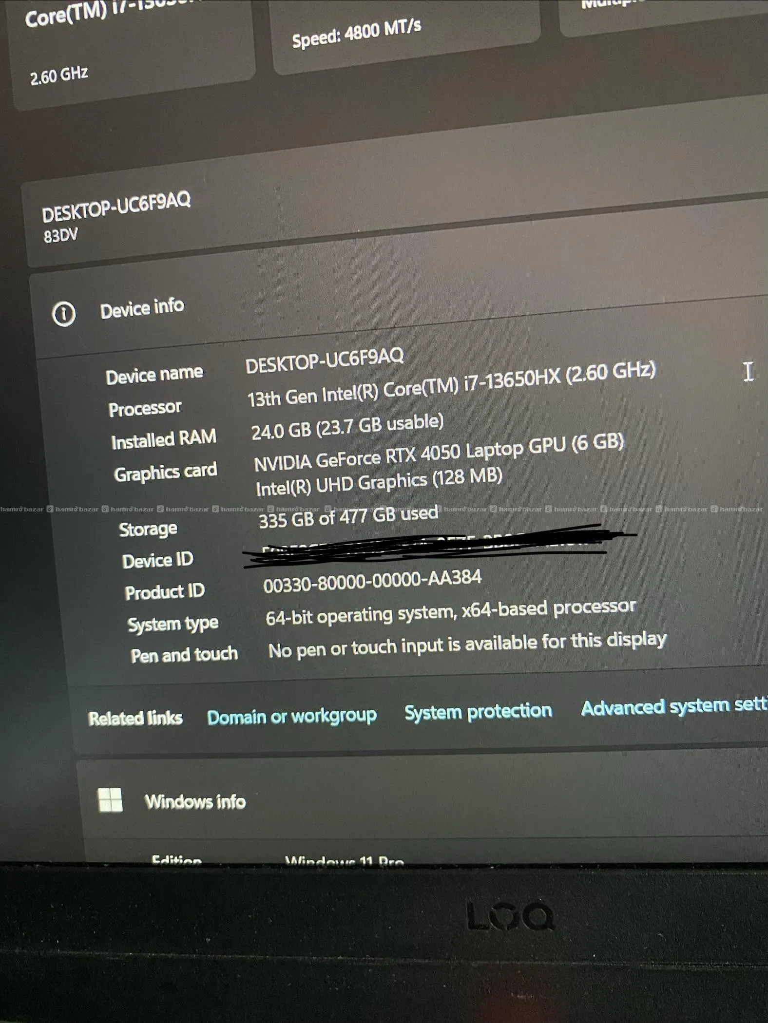 Lenovo LOQ15 i7 13th gen, 24gb, rtx 4050, 512gb 2